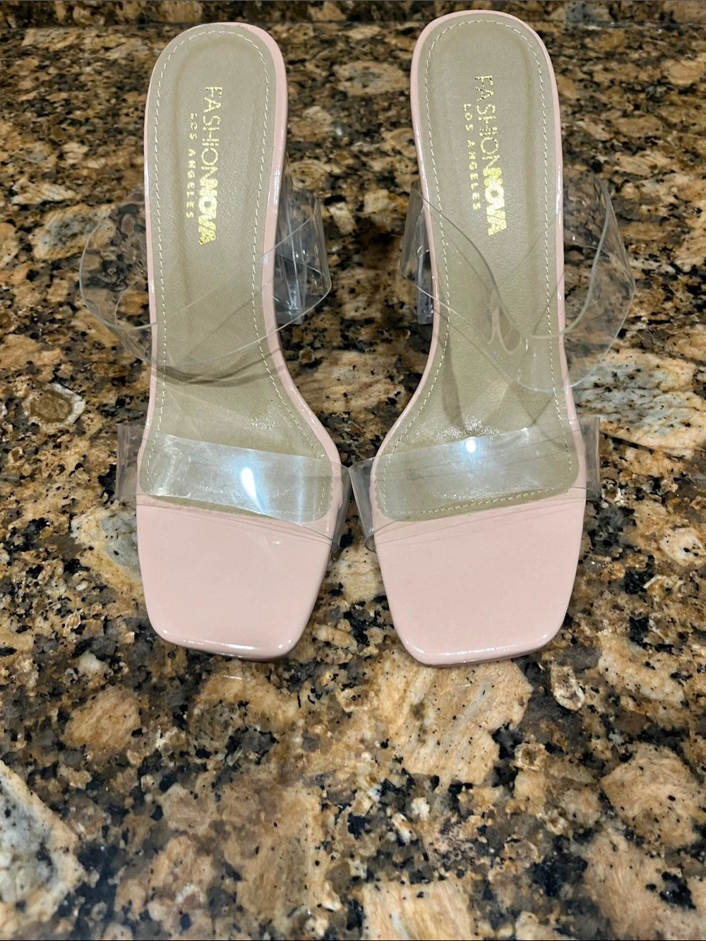 Fashion Nova Pink Clear Block Heel Mules